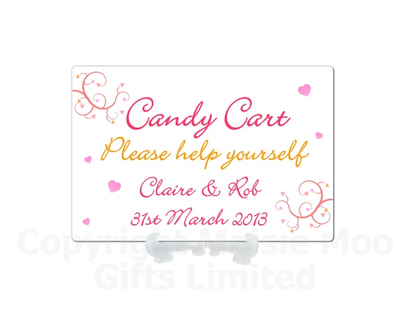 Personalised Candy Bar Love Hearts Swirly Metal Sign